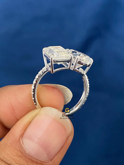 4.08 CT Emerald Cut Moissanite Toi Et Moi Wedding Ring