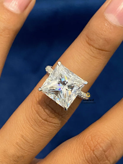4.5CT Asscher Cut Halo Pave Band Moissanite Wedding Ring