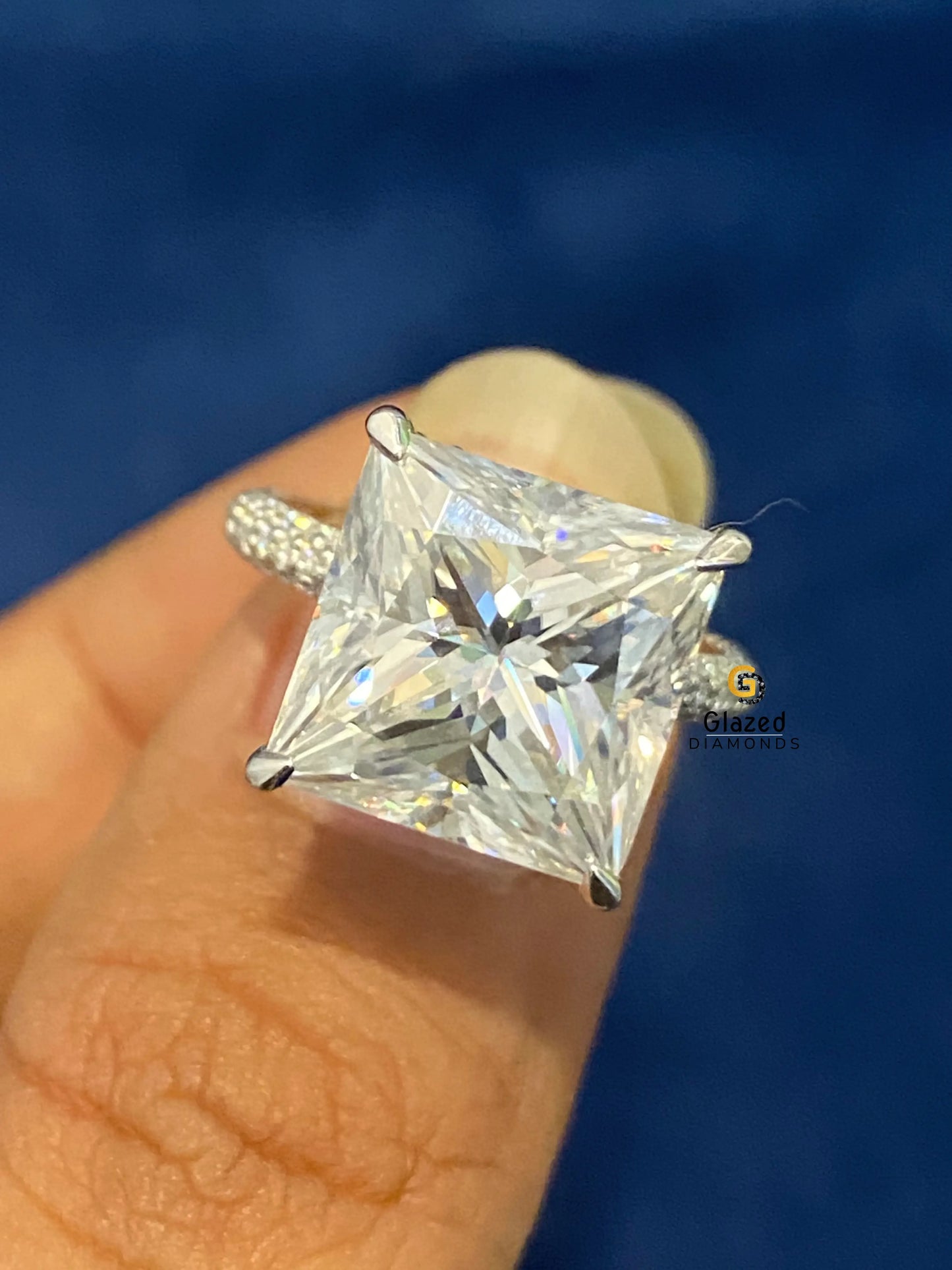 4.5CT Asscher Cut Halo Pave Band Moissanite Wedding Ring