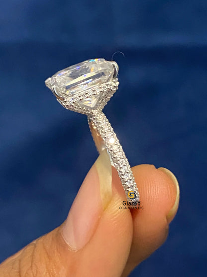 4.5CT Asscher Cut Halo Pave Band Moissanite Wedding Ring