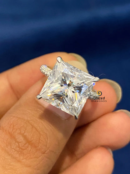 4.5CT Asscher Cut Halo Pave Band Moissanite Wedding Ring