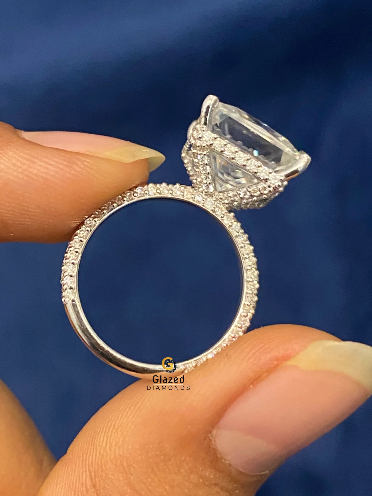 4.5CT Asscher Cut Halo Pave Band Moissanite Wedding Ring