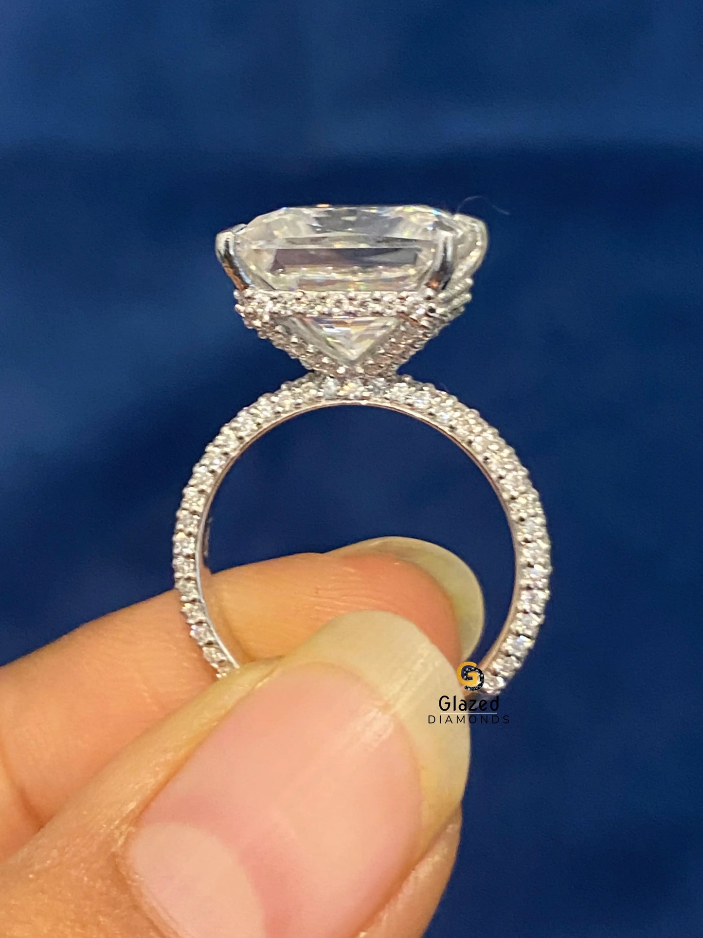 4.5CT Asscher Cut Halo Pave Band Moissanite Wedding Ring