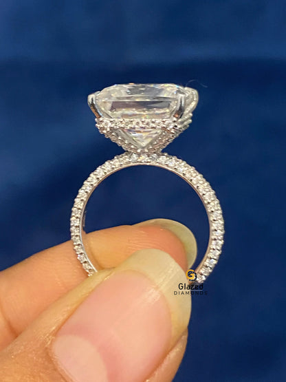 4.5CT Asscher Cut Halo Pave Band Moissanite Wedding Ring