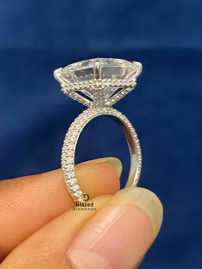 4.5CT Asscher Cut Halo Pave Band Moissanite Wedding Ring