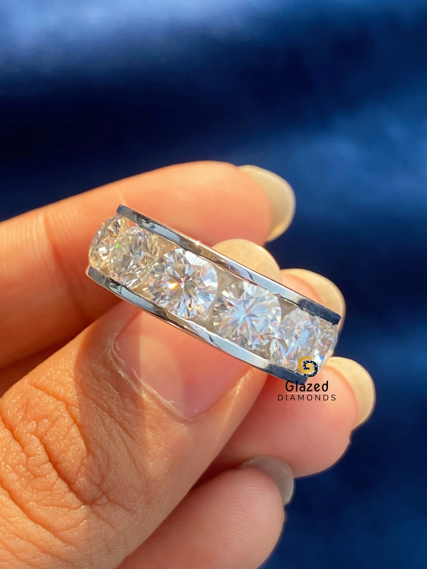 Round Cut Eternity Moissanite Channel Set Band 925 Silver