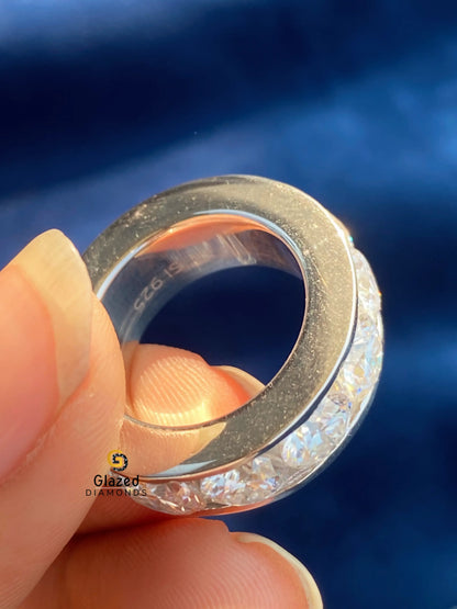 Round Cut Eternity Moissanite Channel Set Band 925 Silver