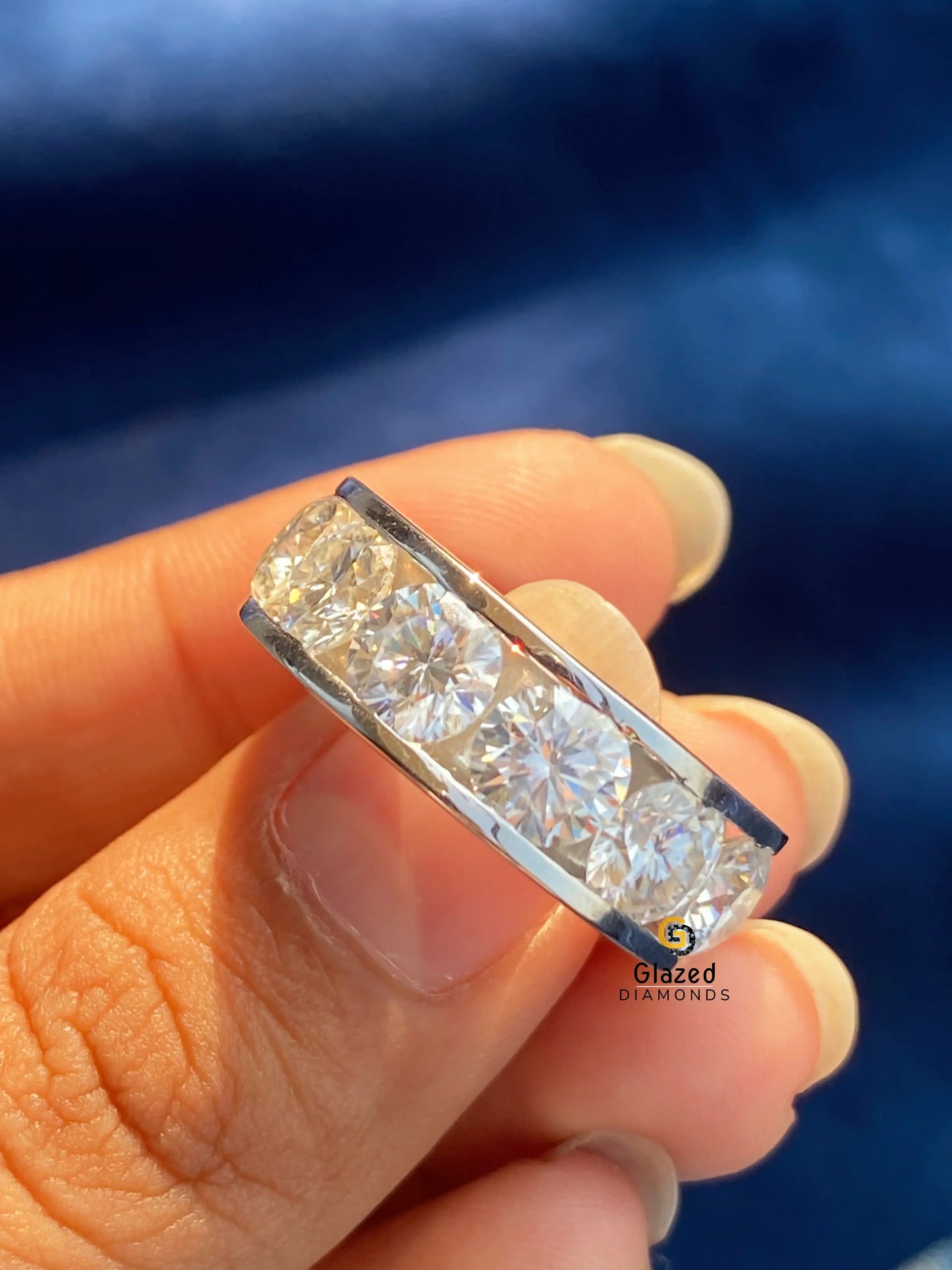 Round Cut Eternity Moissanite Channel Set Band 925 Silver