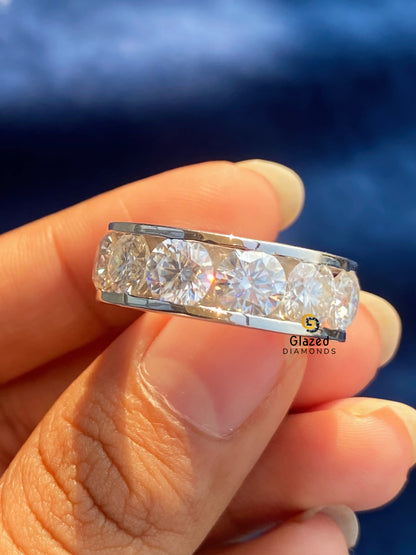 Round Cut Eternity Moissanite Channel Set Band 925 Silver