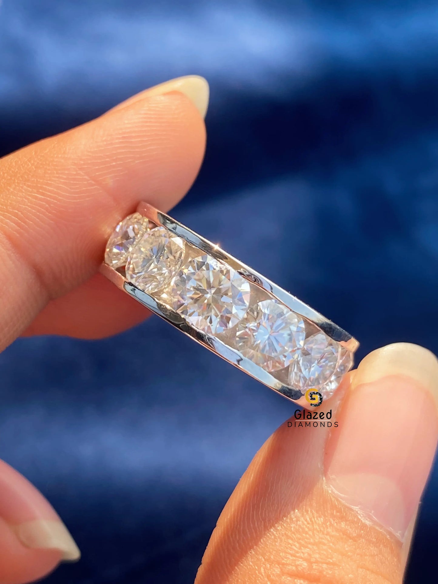Round Cut Eternity Moissanite Channel Set Band 925 Silver