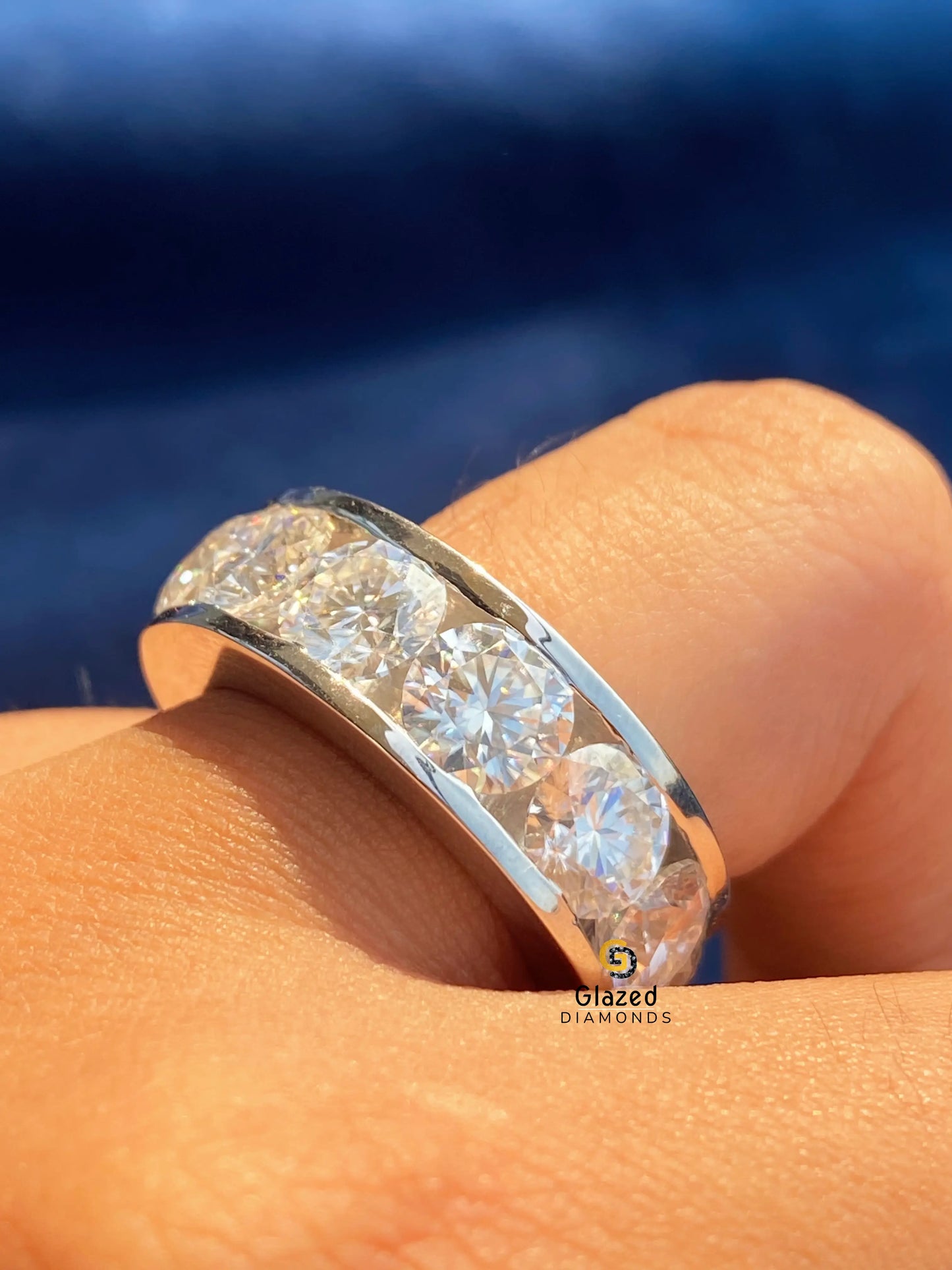Round Cut Eternity Moissanite Channel Set Band 925 Silver