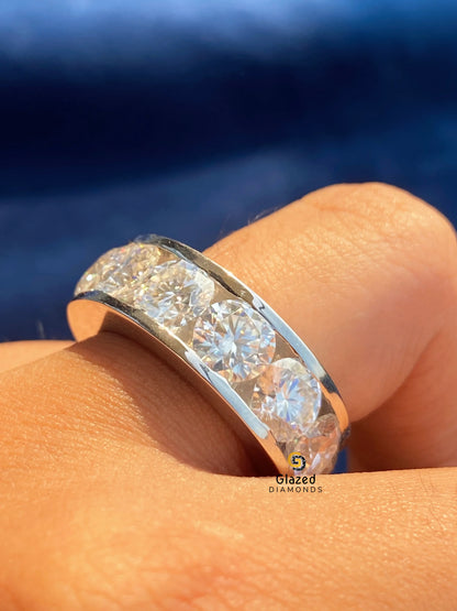 Round Cut Eternity Moissanite Channel Set Band 925 Silver