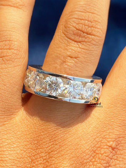Round Cut Eternity Moissanite Channel Set Band 925 Silver