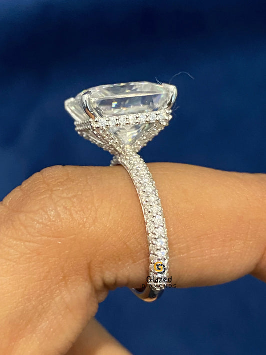 4.5CT Asscher Cut Halo Moissanite Pave Band Wedding Ring 