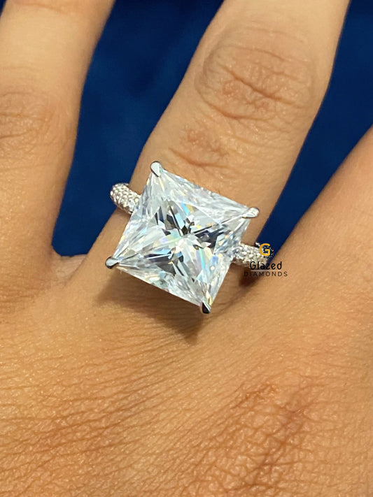 4.5CT Asscher Cut Halo Pave Band Moissanite Wedding Ring For Women