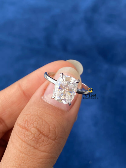 Elongated Cushion Cut Moissanite Hidden Halo Wedding Ring