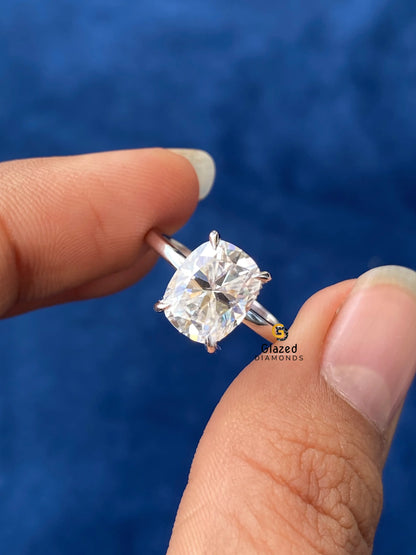Elongated Cushion Cut Moissanite Hidden Halo Wedding Ring