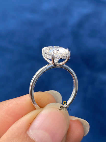 Elongated Cushion Cut Moissanite Hidden Halo Wedding Ring