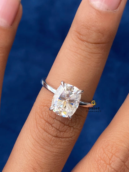 Elongated Cushion Cut Moissanite Hidden Halo Wedding Ring
