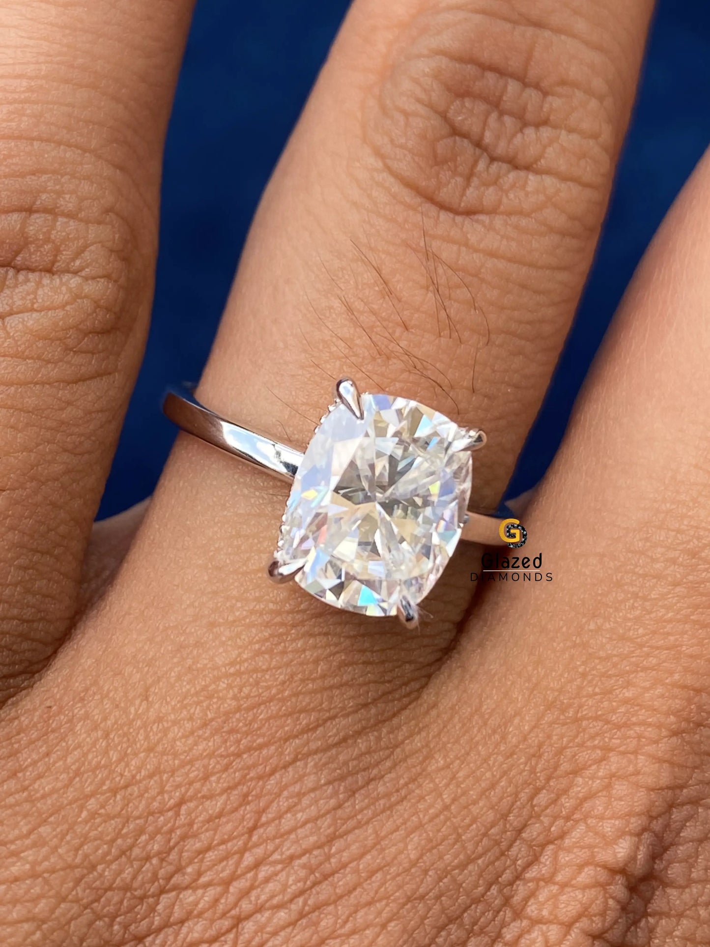 Elongated Cushion Cut Moissanite Hidden Halo Wedding Ring