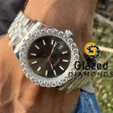 40MM Black Dial Moissanite Diamond Bezel Jubilee Belt Watch