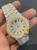 Men's Stainless Steel Full Iced Out Moissanite Two Tone Watch