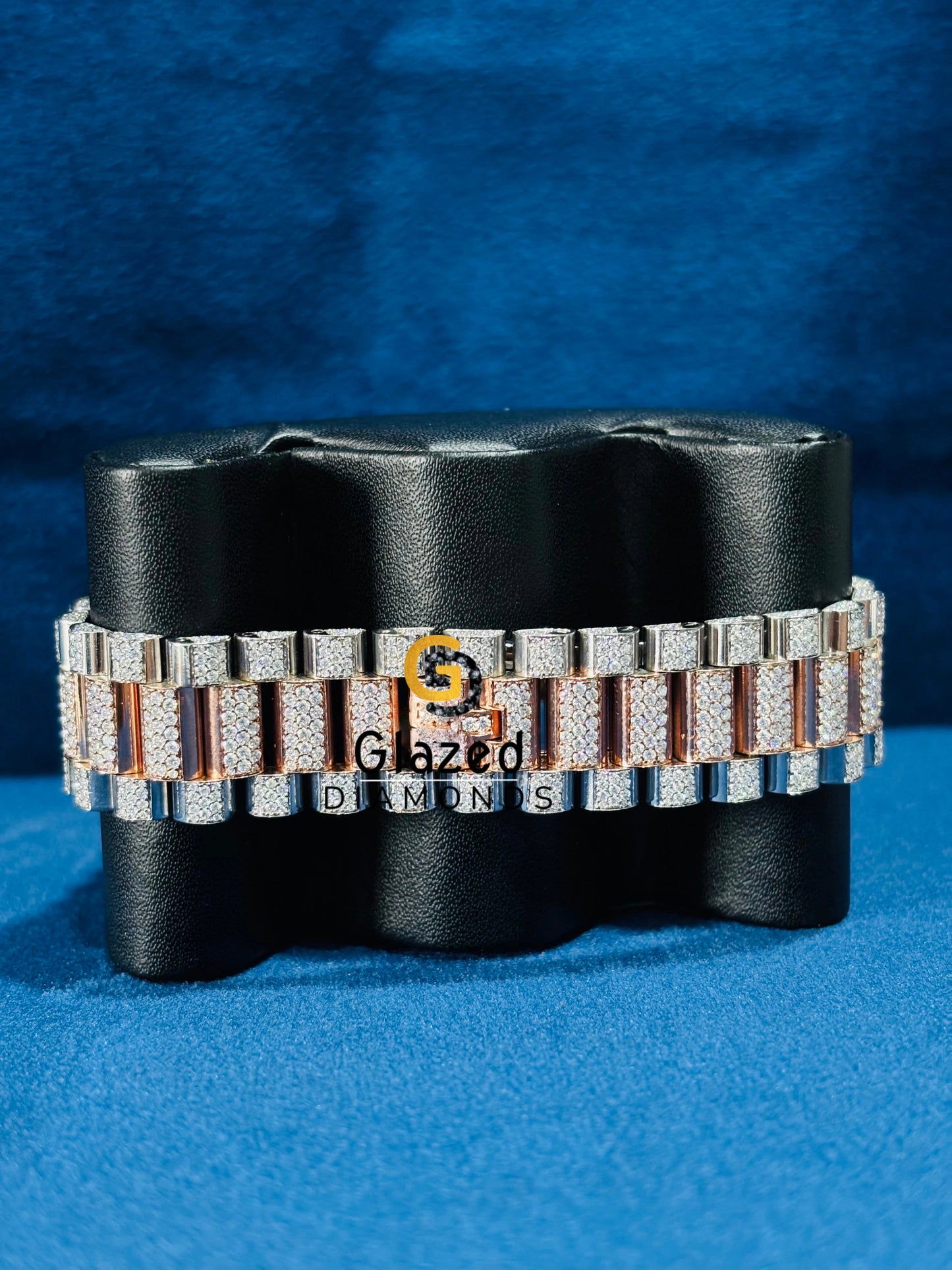 Two Tone Light Silver Sunburst Dial Moissanite Watch