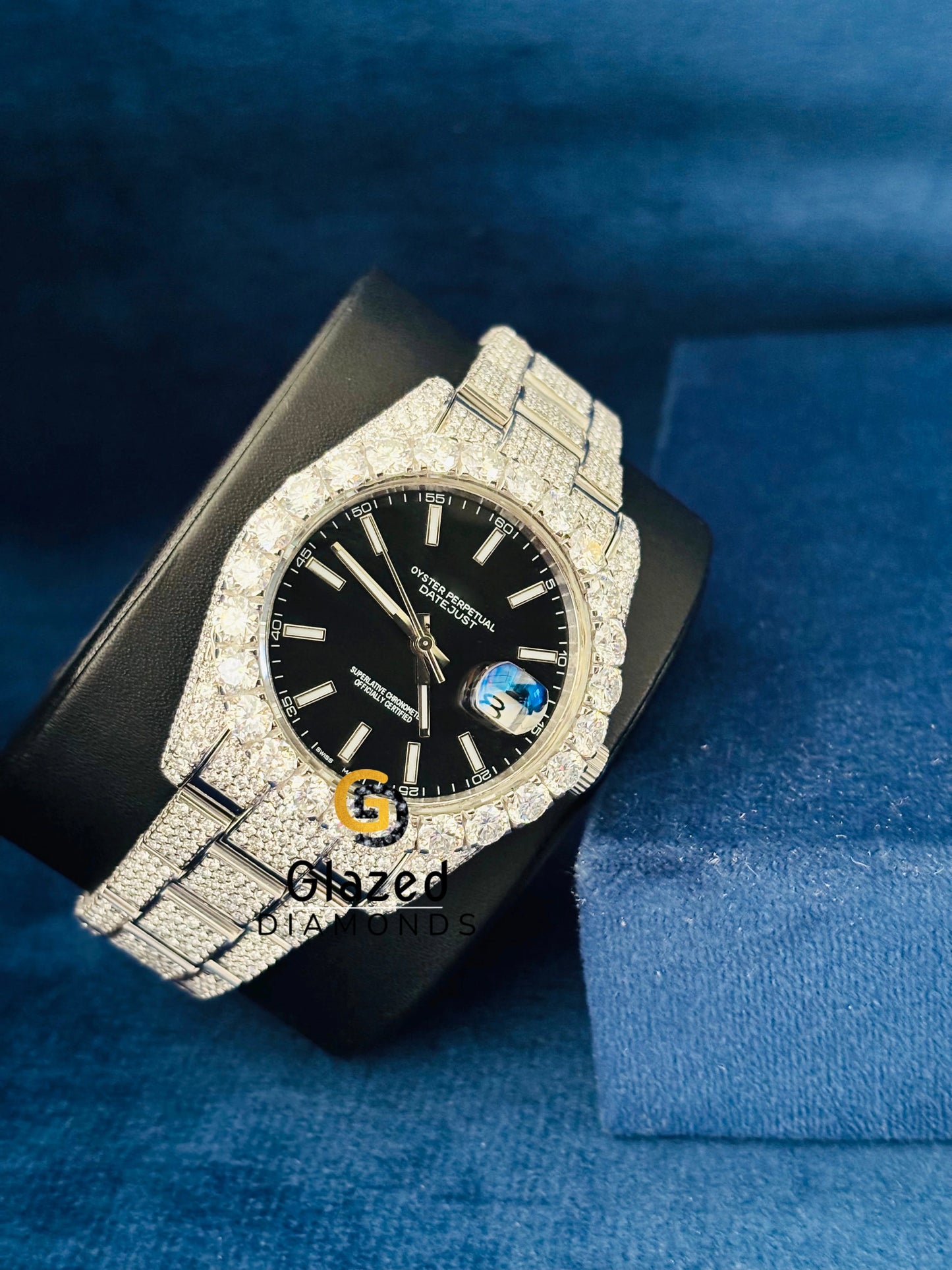 41MM Black Dial Bust Down Moissanite Wrist Watch