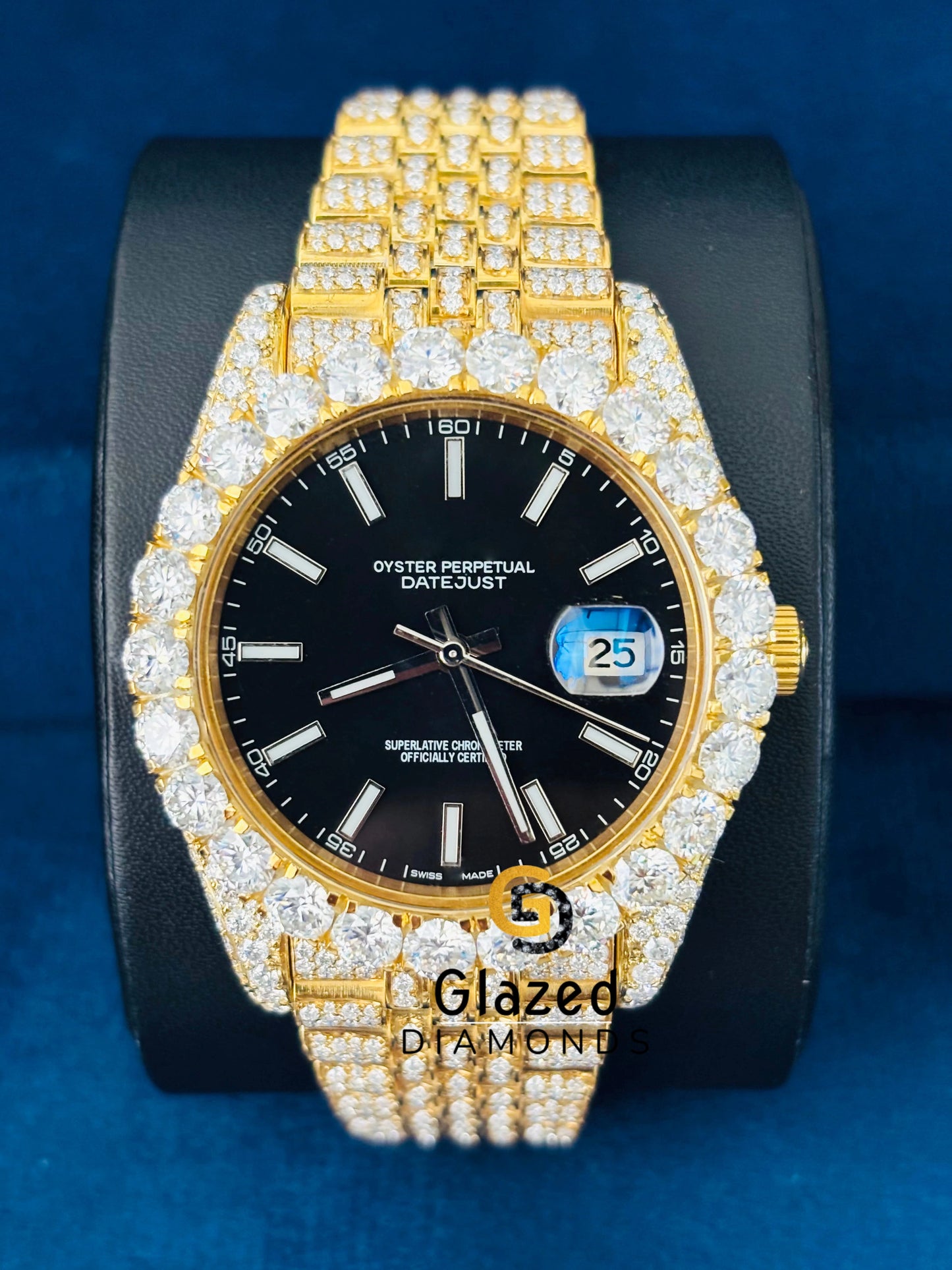 41MM Jubilee Strap Black Dial Bust Down Moissanite Wrist Watch