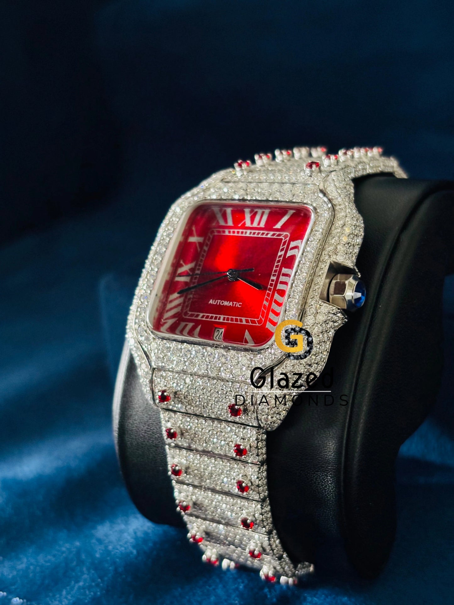 41MM Moissanite Red Dial Watch