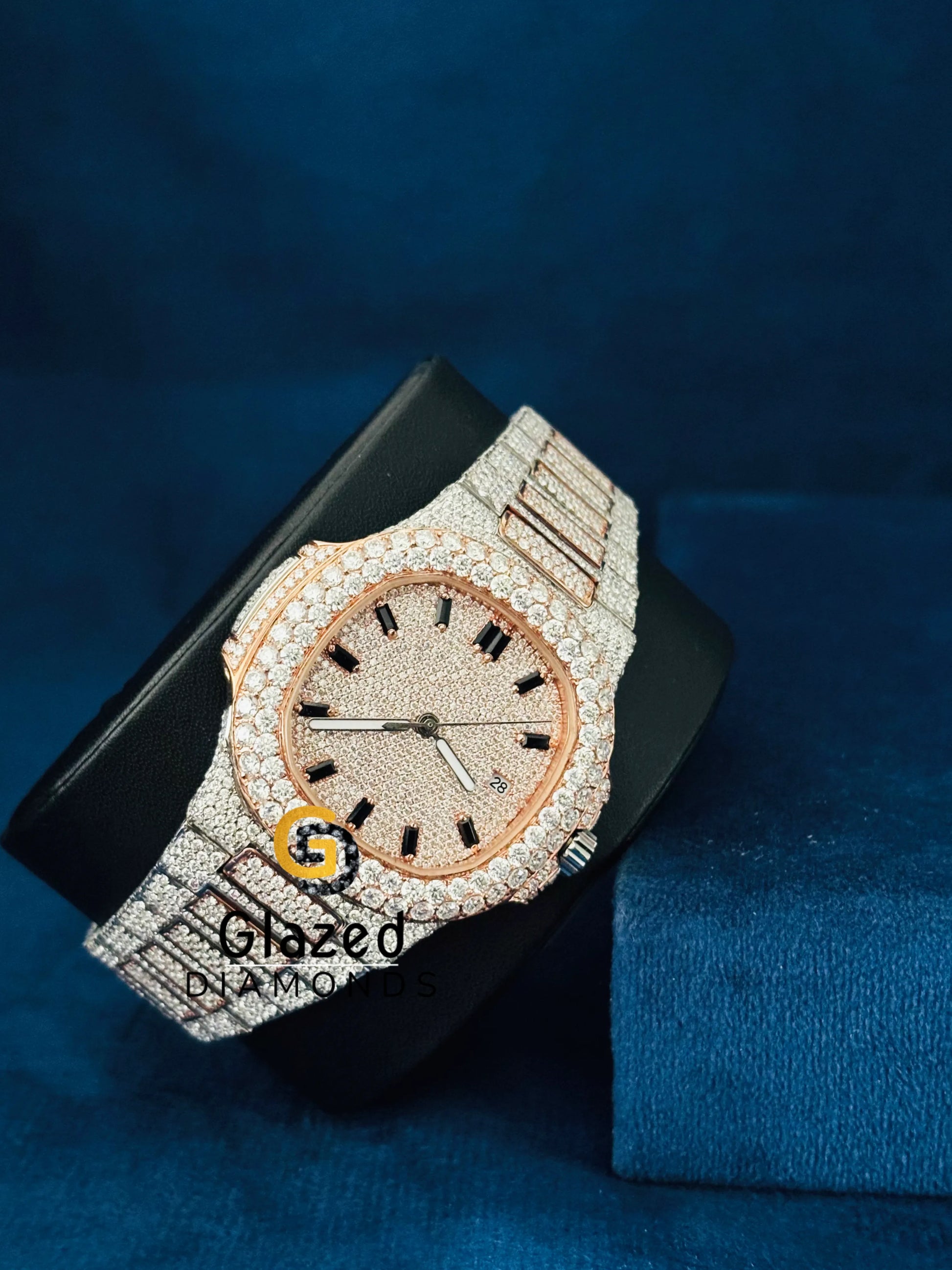 41MM Moissanite Rose Gold Plated Two Tone Watch