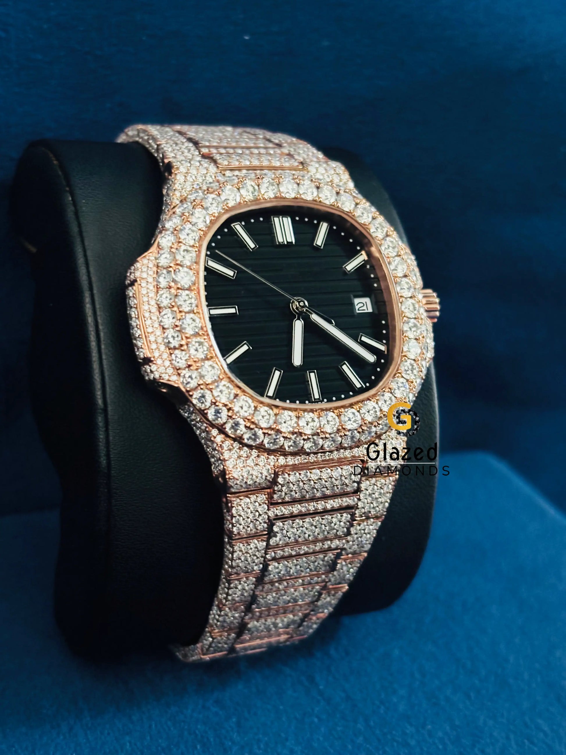 41MM Patek Philippe Moissanite Black Dial Watch