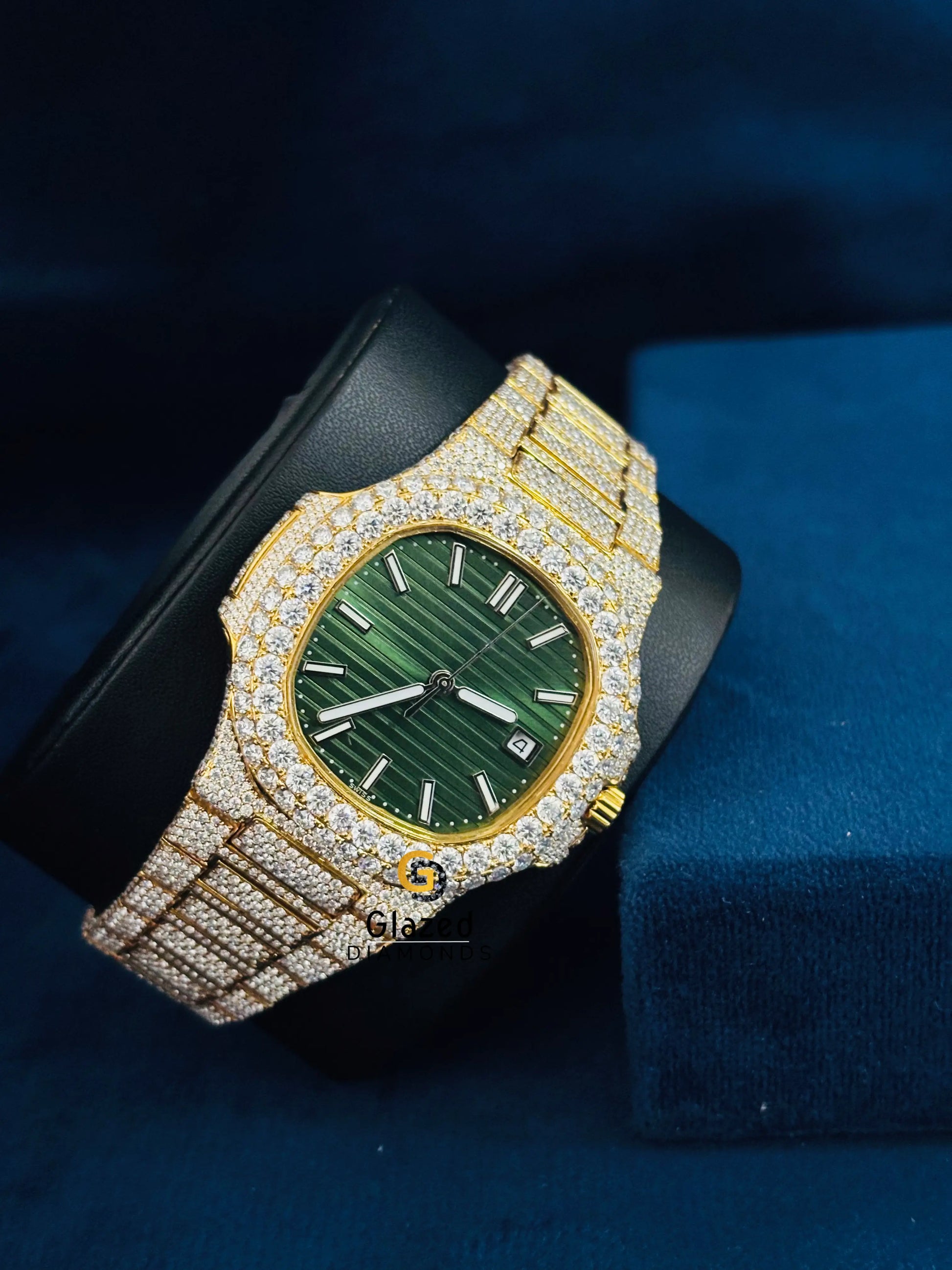 41MM Patek Philippe Moissanite Green Dial Hip Hop Watch