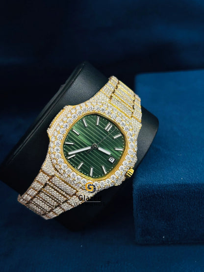 41MM Patek Philippe Moissanite Green Dial Hip Hop Watch