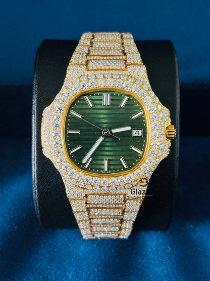41MM Patek Philippe Moissanite Green Dial Hip Hop Watch For Men