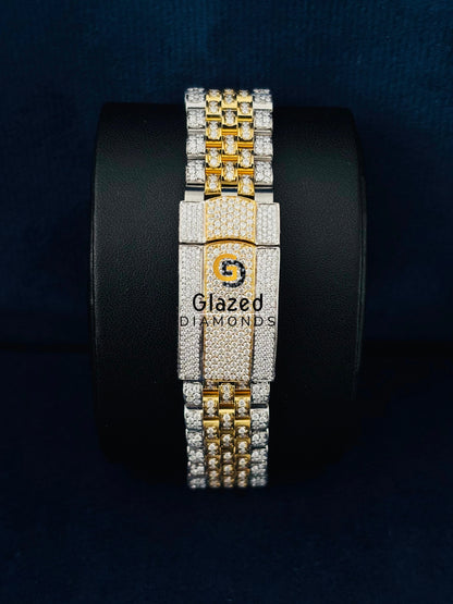 41MM Two Tone Blue Dial Iced Out Moissanite Watch