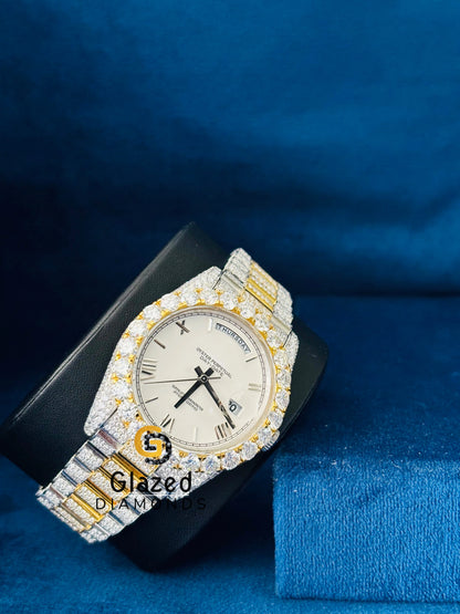 41MM Two Tone Iced out Roman Number Moissanite Watch 