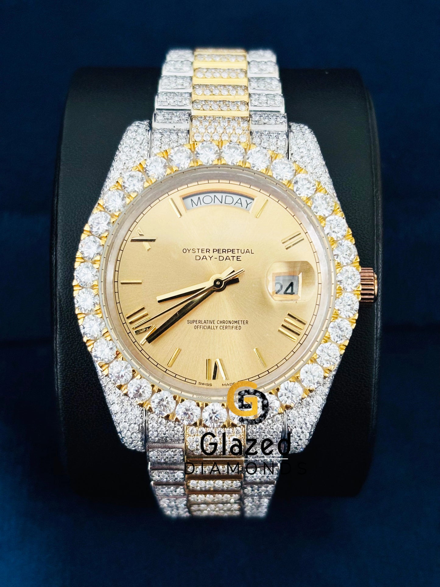 41MM Two Tone Roman Number Iced Out Moissanite Watch