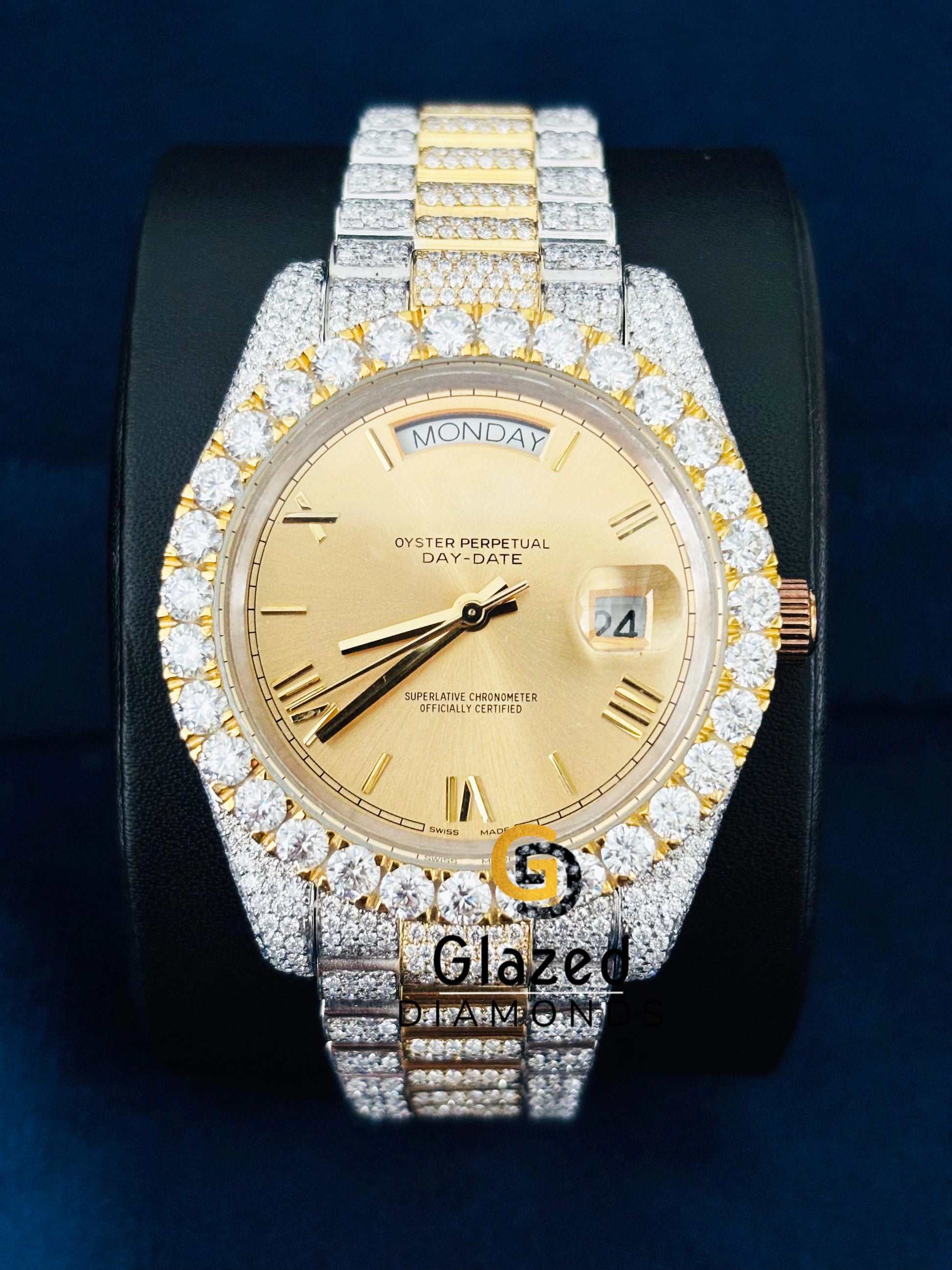 41MM Two Tone Roman Number Iced Out Moissanite Watch