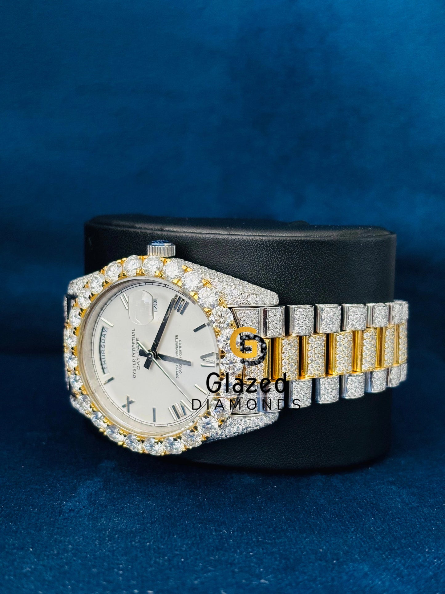 41MM Two Tone Roman Number Iced Out Moissanite Watch for Him