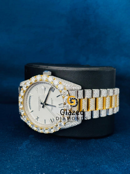 41MM Two Tone Roman Number Iced Out Moissanite Watch for Him