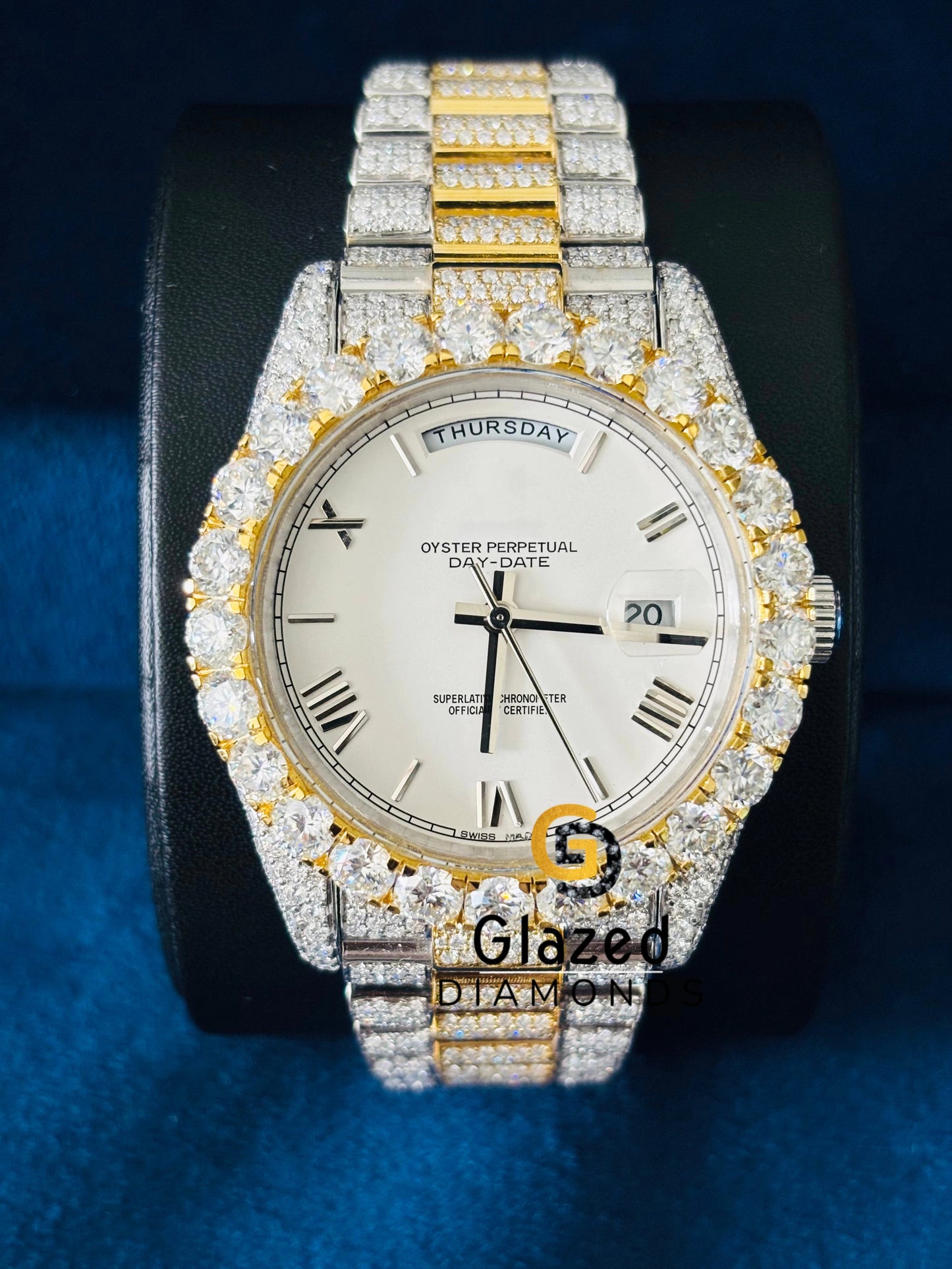 41MM Two Tone Roman Number Iced Out Moissanite Watch for Men