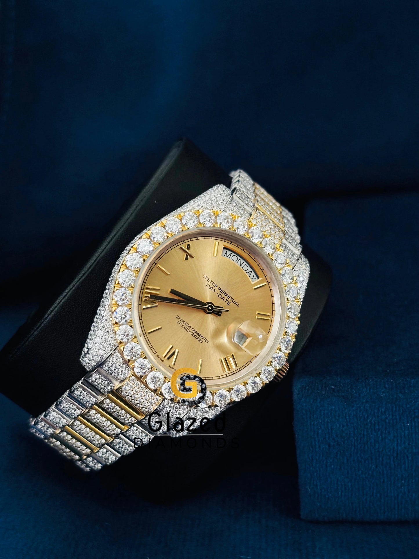 41MM Two Tone Roman Number Moissanite Watch