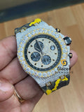 42 MM Iced Chronograph Diamond Dial Silicon Army Belt Mens Watch