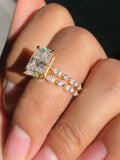4 CT Radiant Cut Bubble Band Moissanite Wedding Bridal Ring Set For Her