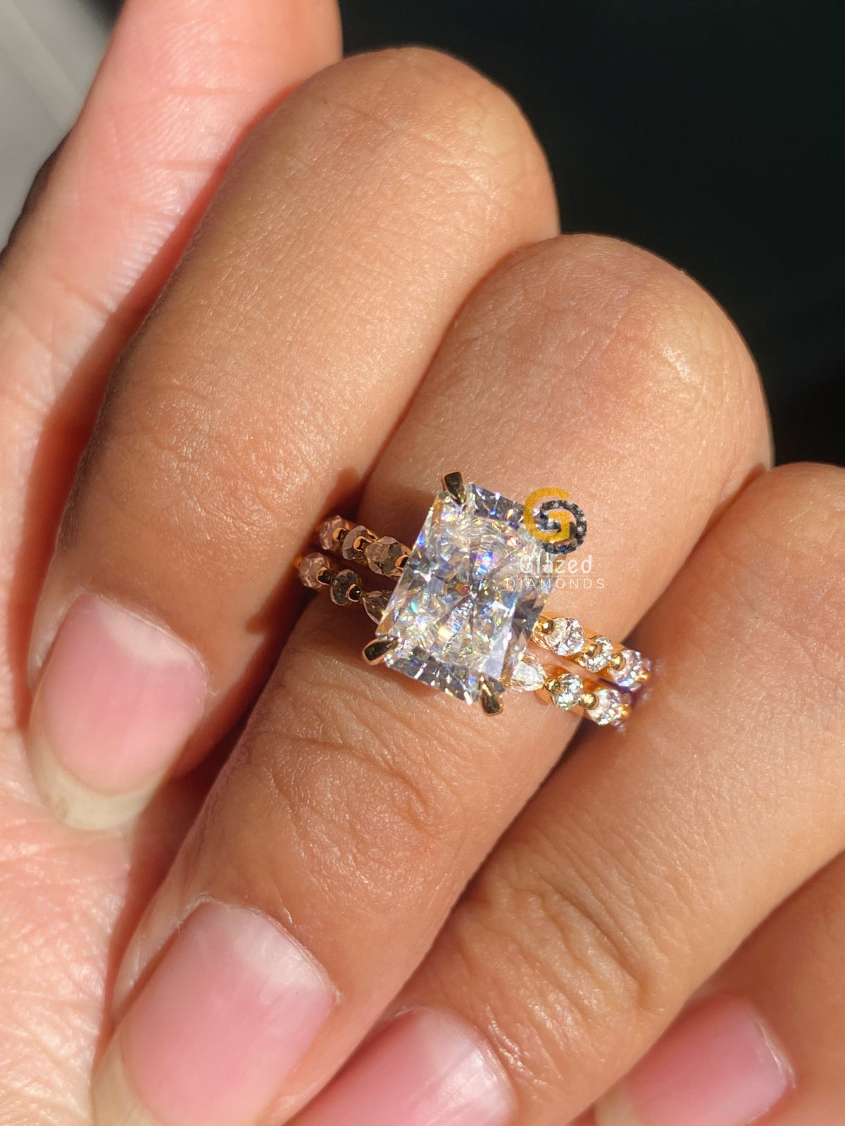 4 CT Radiant Cut Bubble Band Moissanite Wedding Bridal Ring Set For Her