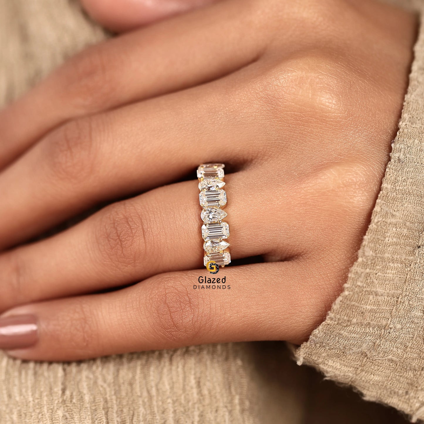 4CT Emerald Cut Pear Lab Diamond Wedding Band For Women