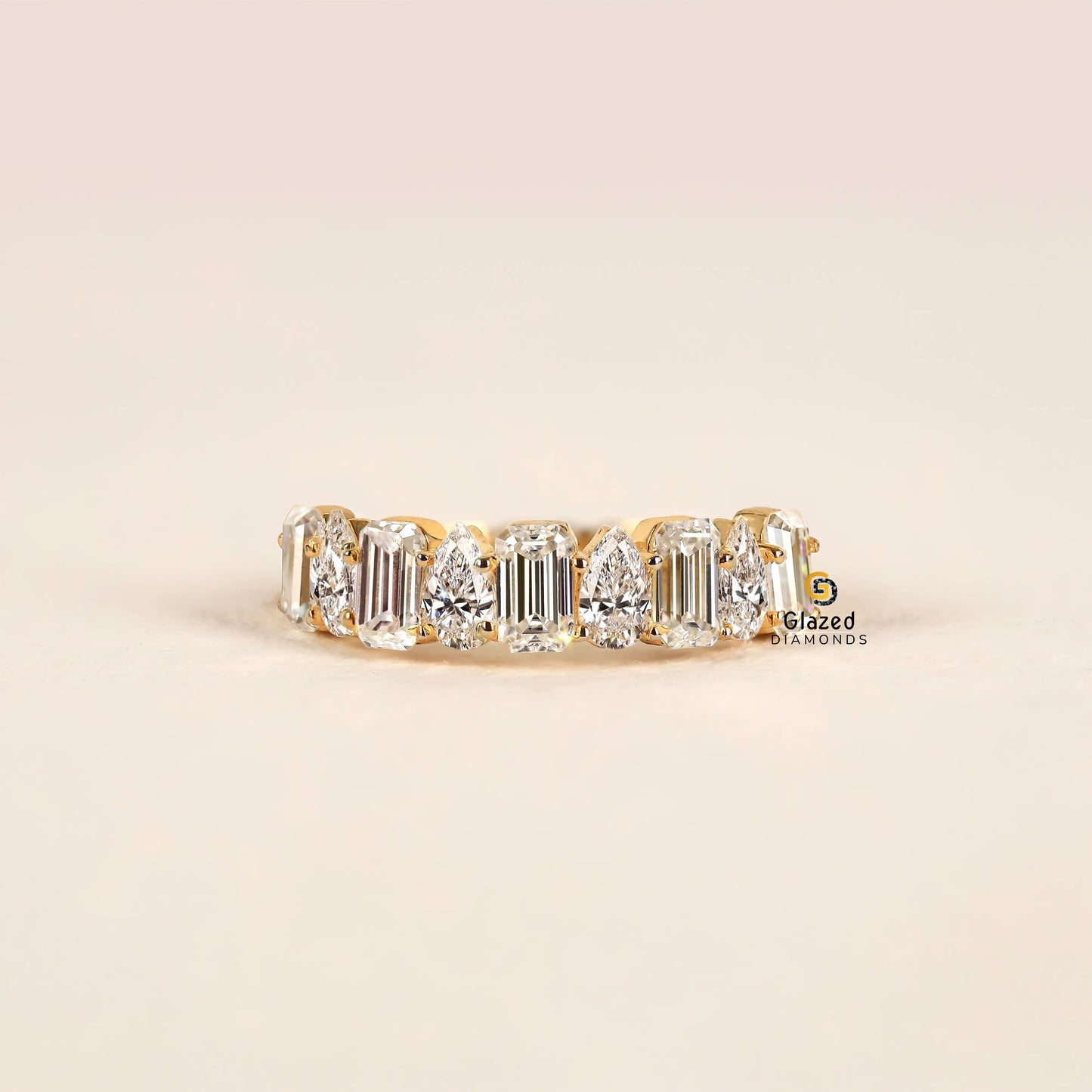 4CT Emerald_ Pear Lab Diamond Half Eternity Band For Women