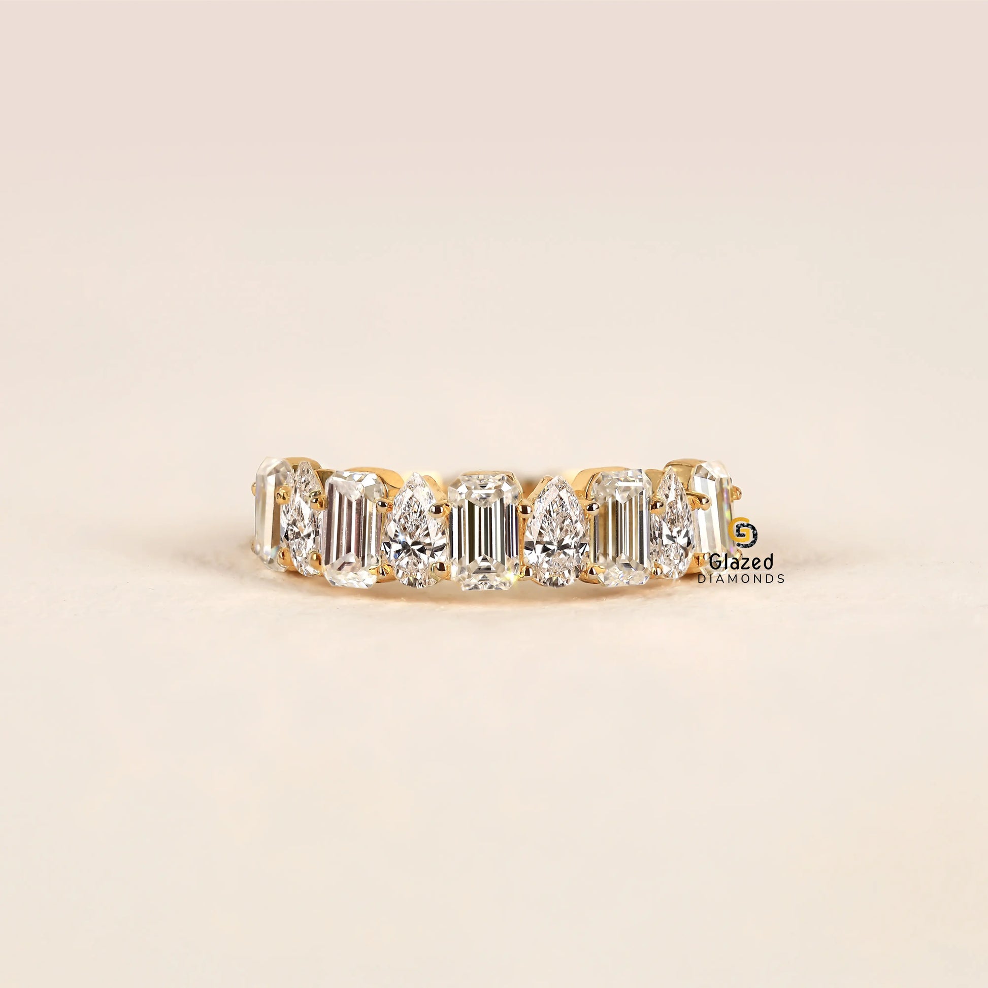 4CT Emerald_ Pear Lab Diamond Half Eternity Band For Women
