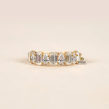 4CT Emerald_ Pear Lab Diamond Half Eternity Band For Women